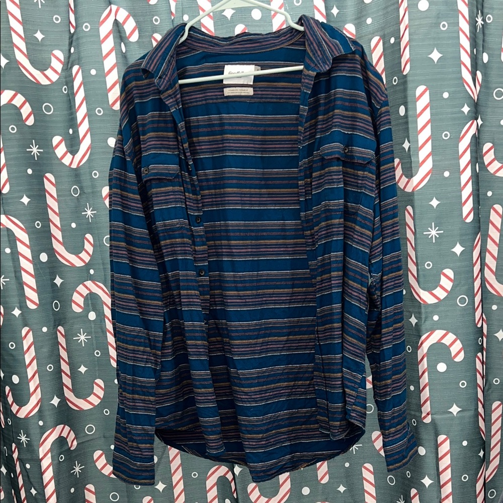 Goodfellow & Co Navy and Brown Striped Shirt